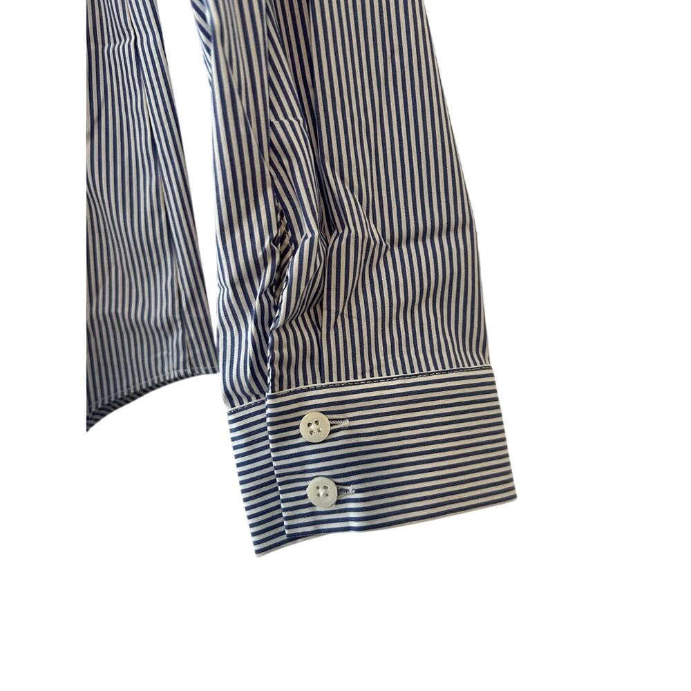NWT English Factory Blue White Pinstripe Long Sleeve Button Up Shirt Fringe -XS - Picture 3 of 10